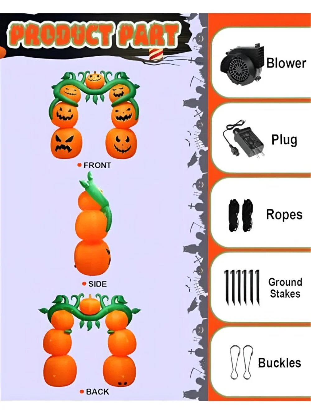 10FT Giant Halloween Inflatables Pumpkin Vine Archway, Halloween Blow up